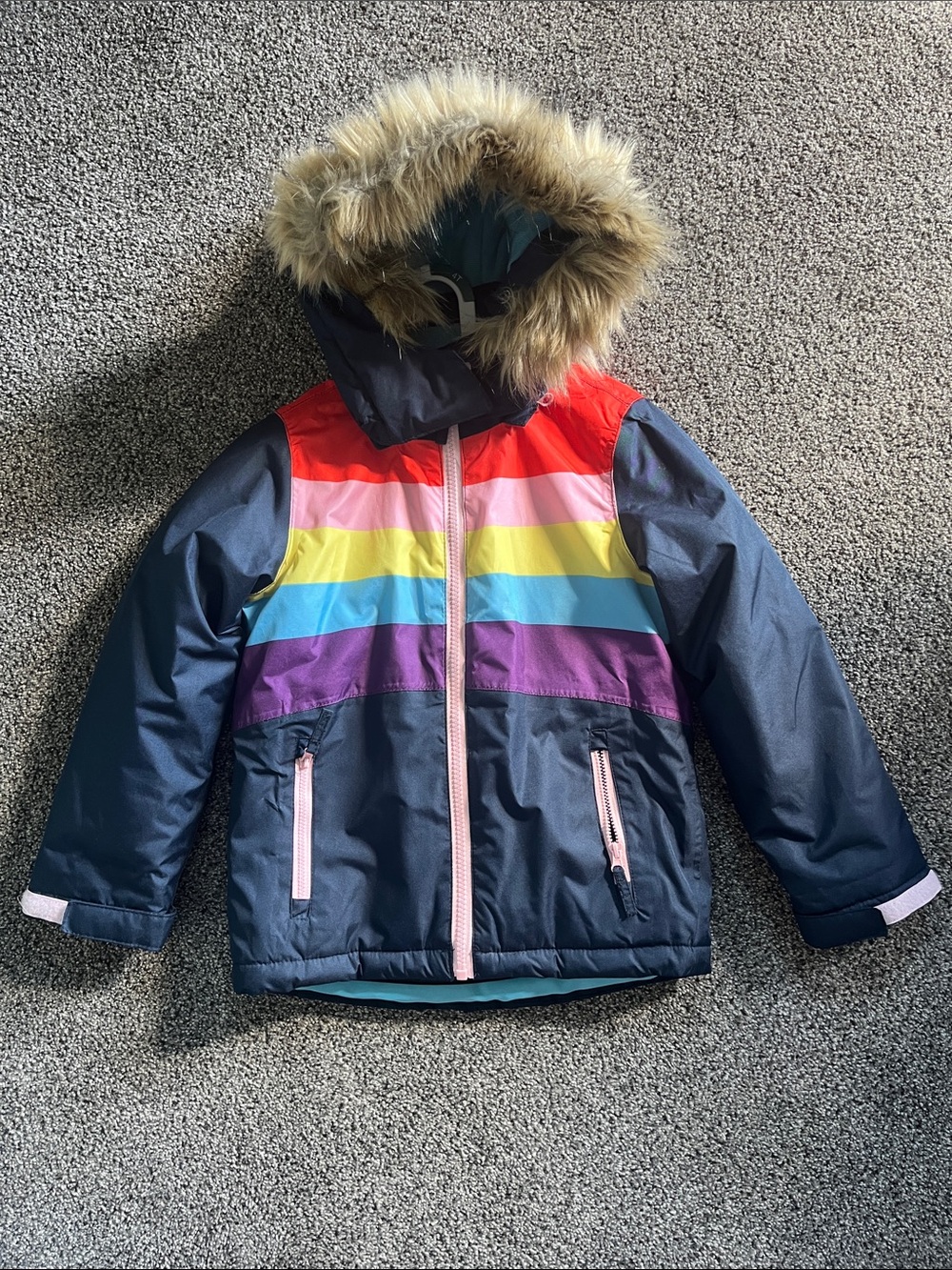 Lily & Dan Rainbow Puffer Coat with Fur Trim 4T